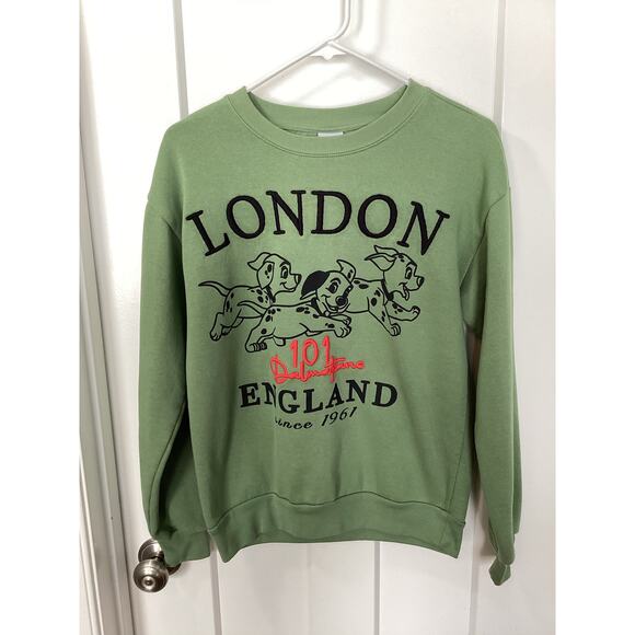 Disney Character Embroidery 101 Dalmatian London England Sweatshirt Green Small - Picture 2 of 10